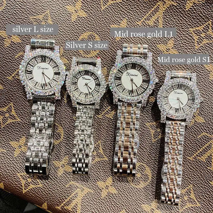 2019 Fashion Top Brand Luxury Fully Diamond Women Watches Quartz Waterproof Stainless Steel Roman Face Wrist Watches For Women