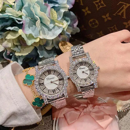 2019 Fashion Top Brand Luxury Fully Diamond Women Watches Quartz Waterproof Stainless Steel Roman Face Wrist Watches For Women