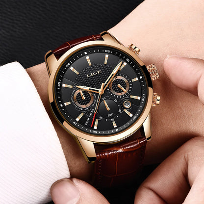 LIGE Mens Watches Luxury Waterproof Sport Man Watch Chronograph Military Genuine Leather Men Quartz Wristwatch Relogio Masculino