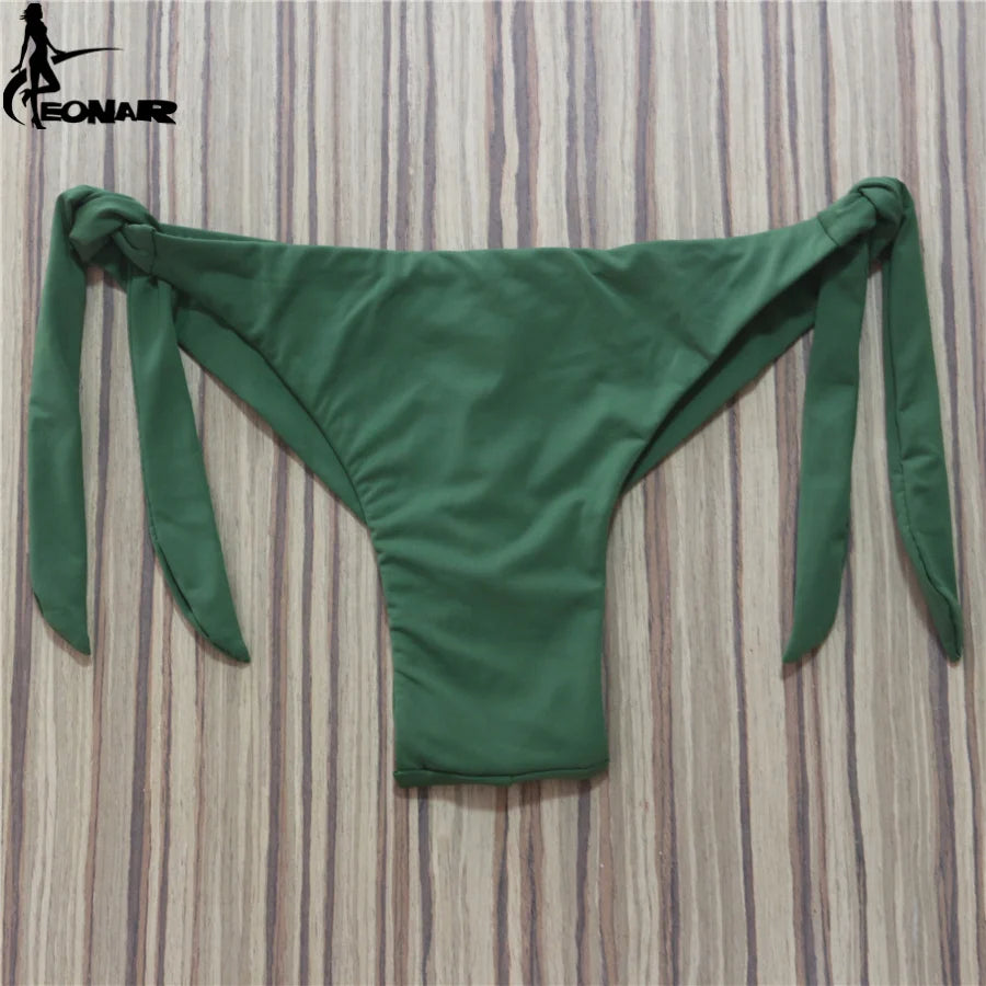 Sexy Solid Thong Bikini Brazilian Cut Swimwear Women Bottom Adjustable Briefs Swimsuit Panties Underwear Thong Bathing Suit