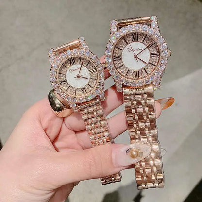 2019 Fashion Top Brand Luxury Fully Diamond Women Watches Quartz Waterproof Stainless Steel Roman Face Wrist Watches For Women