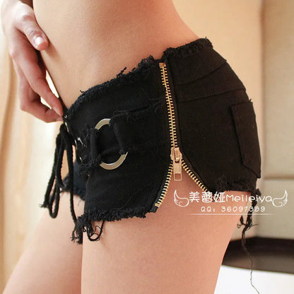 2015 Summer New Hot Ladies Sexy Club Bandage Zipper Super short Feminino Knickers mini disco Mujer denim jeans Low Waist shorts