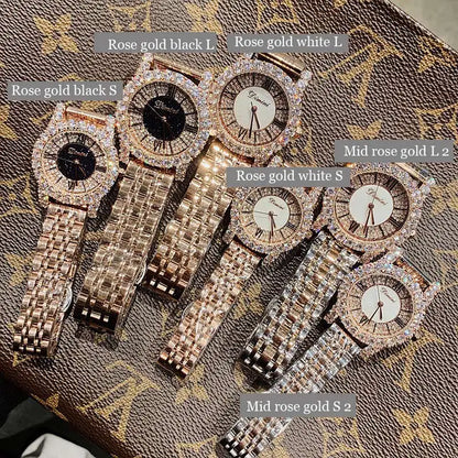 2019 Fashion Top Brand Luxury Fully Diamond Women Watches Quartz Waterproof Stainless Steel Roman Face Wrist Watches For Women