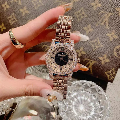 2019 Fashion Top Brand Luxury Fully Diamond Women Watches Quartz Waterproof Stainless Steel Roman Face Wrist Watches For Women