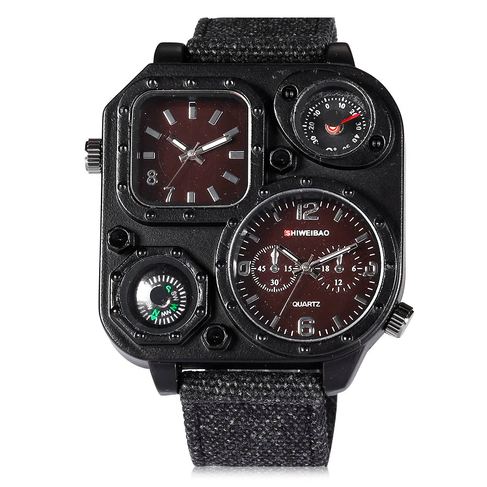 Quartz Mens Watches Top Brand Luxury Canvas Strap Sports Wrist Watch For Men Daul Times Military Relogio Masculino Quartz-watch