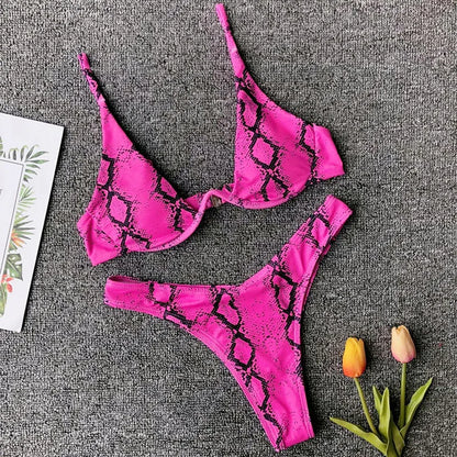 Sexy Neon V-bar Underwired Bikini 2025 Female Ribbed Swimsuit Women Thong Swimwear Two-pieces Bikini set Push up Bathing Suit