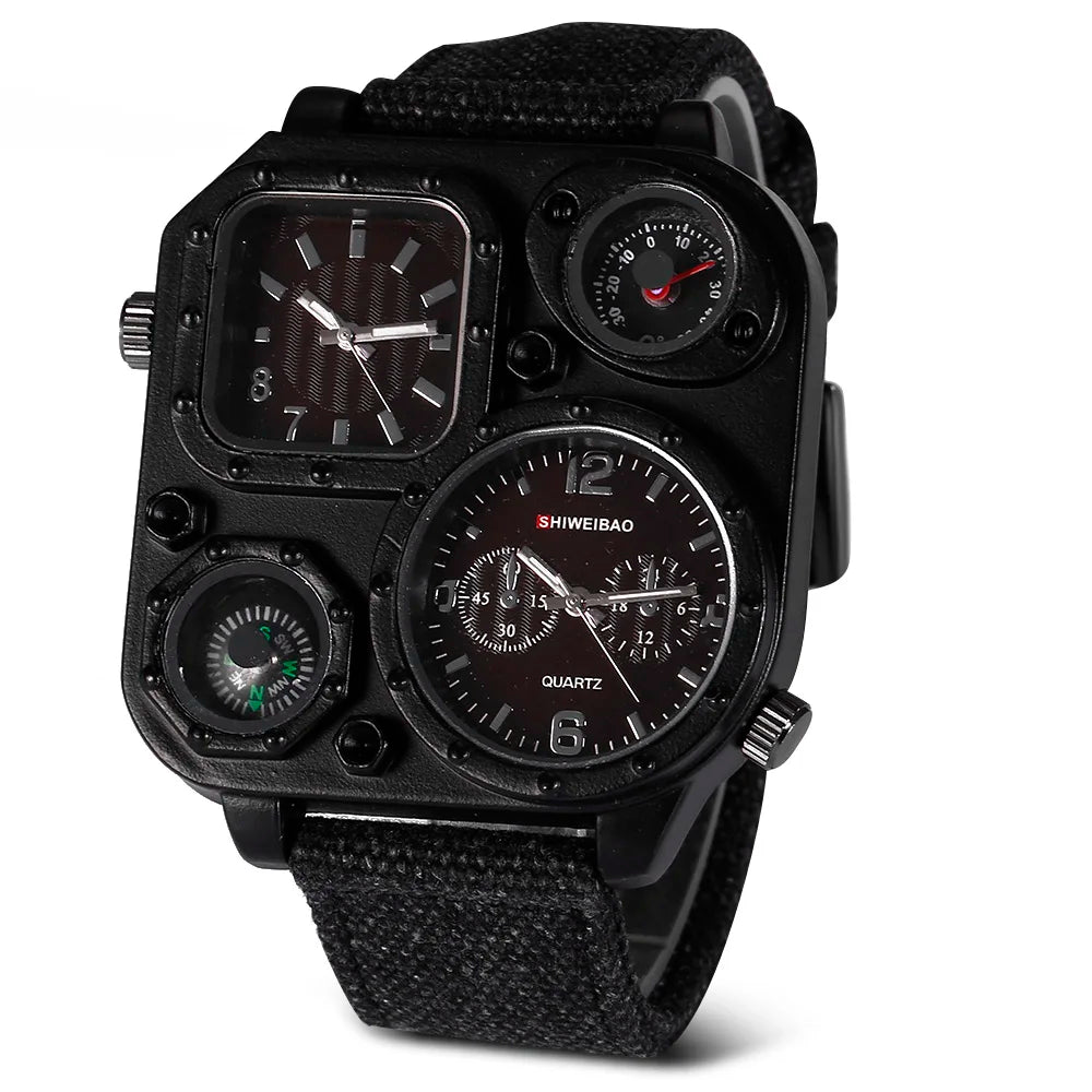 Quartz Mens Watches Top Brand Luxury Canvas Strap Sports Wrist Watch For Men Daul Times Military Relogio Masculino Quartz-watch