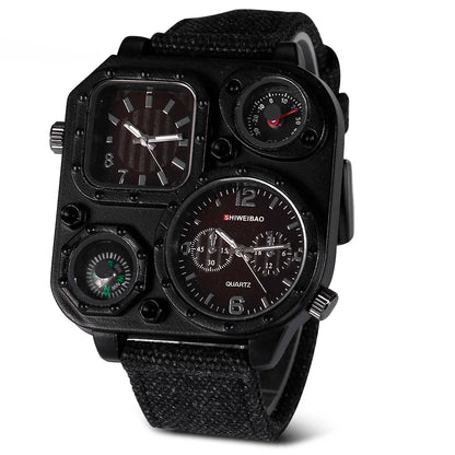 Quartz Mens Watches Top Brand Luxury Canvas Strap Sports Wrist Watch For Men Daul Times Military Relogio Masculino Quartz-watch