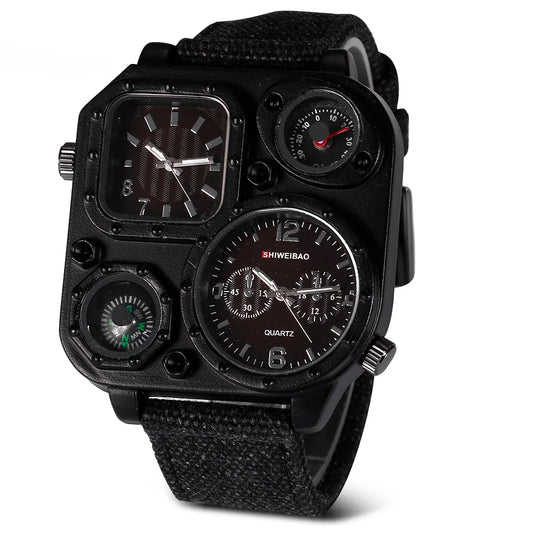 Quartz Mens Watches Top Brand Luxury Canvas Strap Sports Wrist Watch For Men Daul Times Military Relogio Masculino Quartz-watch