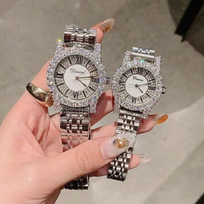 2019 Fashion Top Brand Luxury Fully Diamond Women Watches Quartz Waterproof Stainless Steel Roman Face Wrist Watches For Women