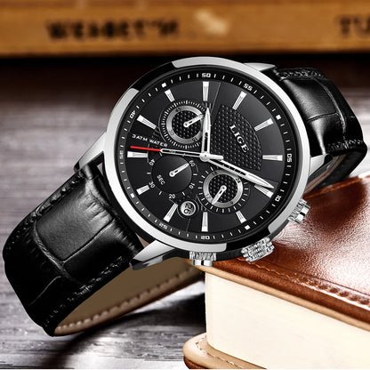 LIGE Mens Watches Luxury Waterproof Sport Man Watch Chronograph Military Genuine Leather Men Quartz Wristwatch Relogio Masculino
