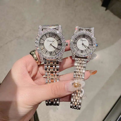 2019 Fashion Top Brand Luxury Fully Diamond Women Watches Quartz Waterproof Stainless Steel Roman Face Wrist Watches For Women