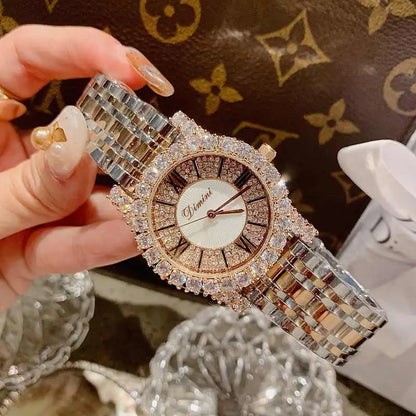 2019 Fashion Top Brand Luxury Fully Diamond Women Watches Quartz Waterproof Stainless Steel Roman Face Wrist Watches For Women