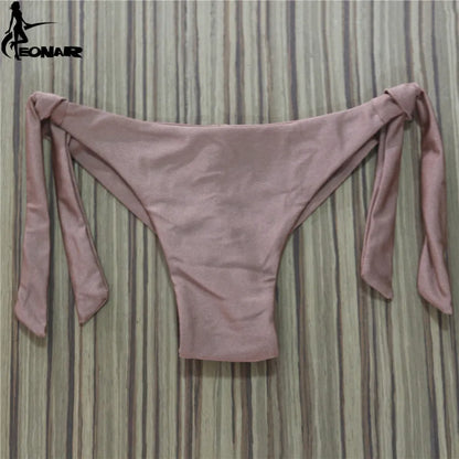 Sexy Solid Thong Bikini Brazilian Cut Swimwear Women Bottom Adjustable Briefs Swimsuit Panties Underwear Thong Bathing Suit