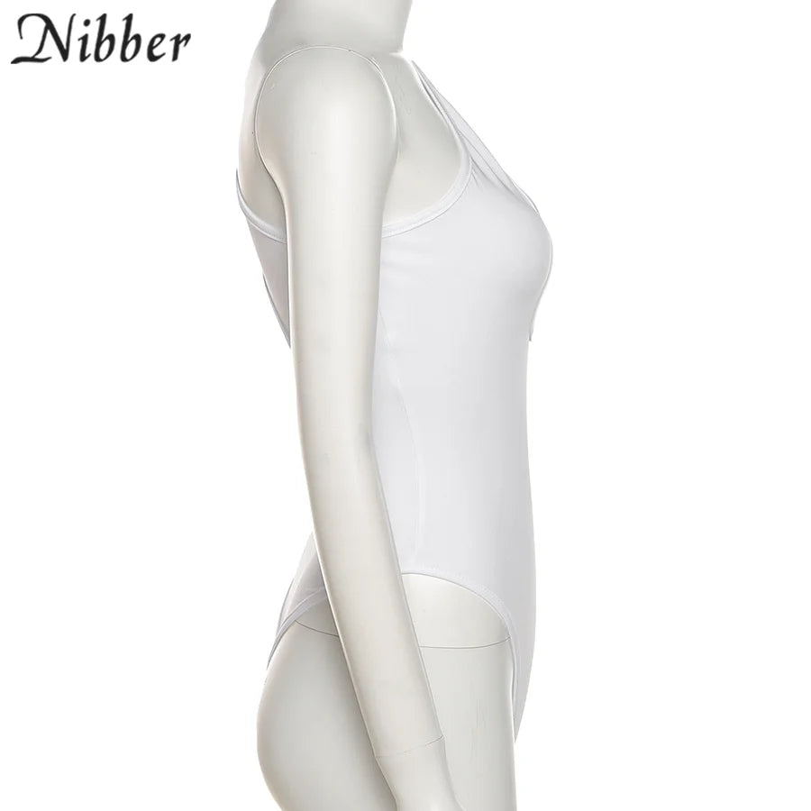 Nibber Sexy Beach Hollow Out Bodysuit 2021 Women Summer One Shoulder Elastic Slim Skinny Swimsuit Bodysuit Streetwear Outfit Hot