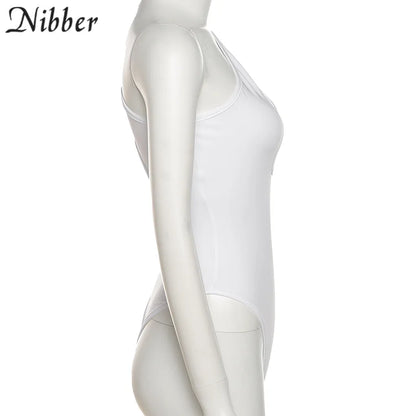 Nibber Sexy Beach Hollow Out Bodysuit 2021 Women Summer One Shoulder Elastic Slim Skinny Swimsuit Bodysuit Streetwear Outfit Hot