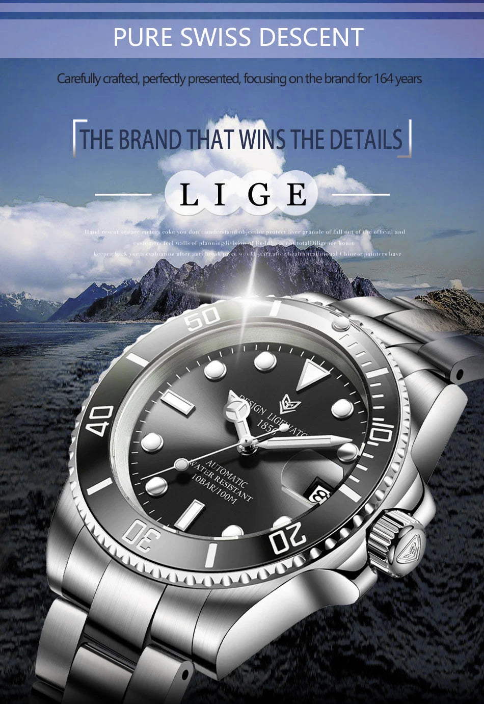 2026 LIGE Watch Men Automatic Mechanical Tourbillon Clock Fashion Military Watches Men Stainless Steel 100ATM Waterproof Watches