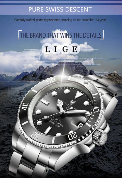 2026 LIGE Watch Men Automatic Mechanical Tourbillon Clock Fashion Military Watches Men Stainless Steel 100ATM Waterproof Watches