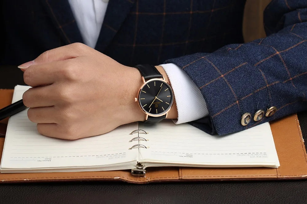 2025 Luxury Business Men Watches Men Gold Watch Ultra Thin Mens Watches Leather Quartz Watch Man Wristwatch horloge mannen