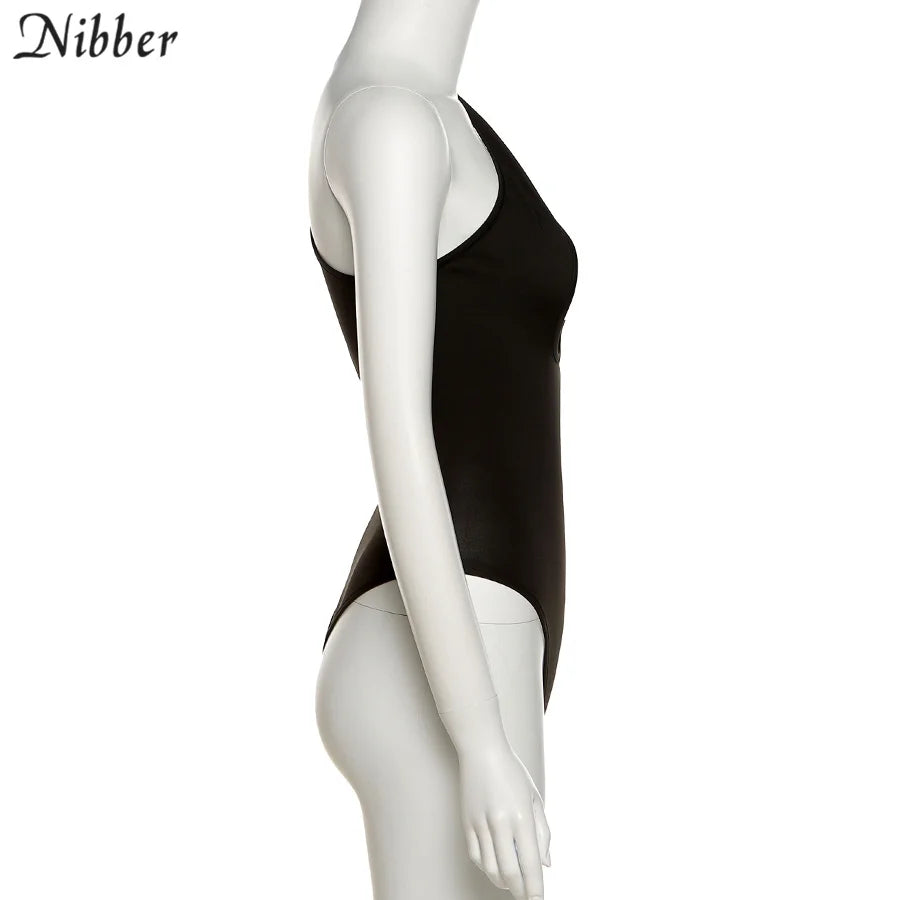 Nibber Sexy Beach Hollow Out Bodysuit 2021 Women Summer One Shoulder Elastic Slim Skinny Swimsuit Bodysuit Streetwear Outfit Hot