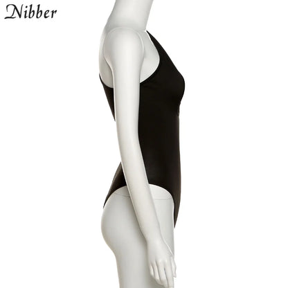 Nibber Sexy Beach Hollow Out Bodysuit 2021 Women Summer One Shoulder Elastic Slim Skinny Swimsuit Bodysuit Streetwear Outfit Hot