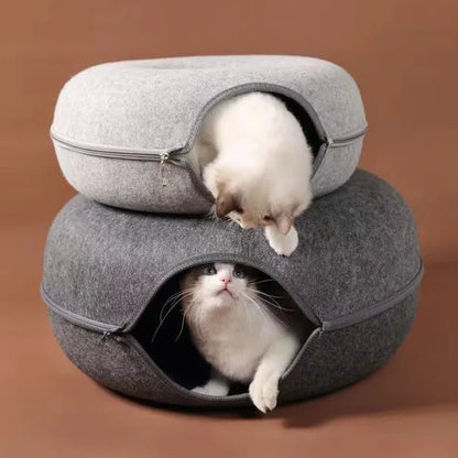 Factory Price Cat Tunnel Bed Solid Pattern Donut Shape Doughnut Felt Pet Accessories Comfortable Closed Tire for Pets