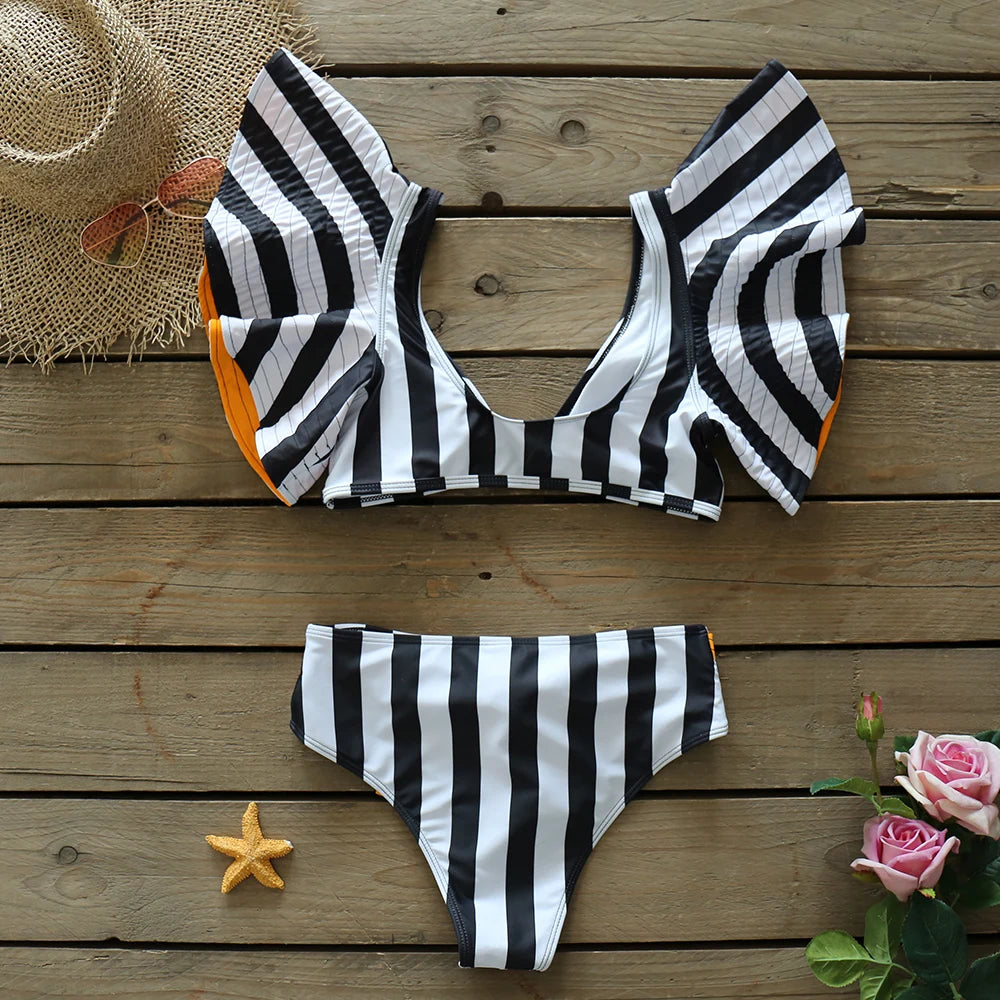 Two-Pieces Women Floral 2025 Push-Up Padded Bra Ruffles Bandage Bikini Set Swimsuit Swimwear Bathing Suit Beachwear Biquini