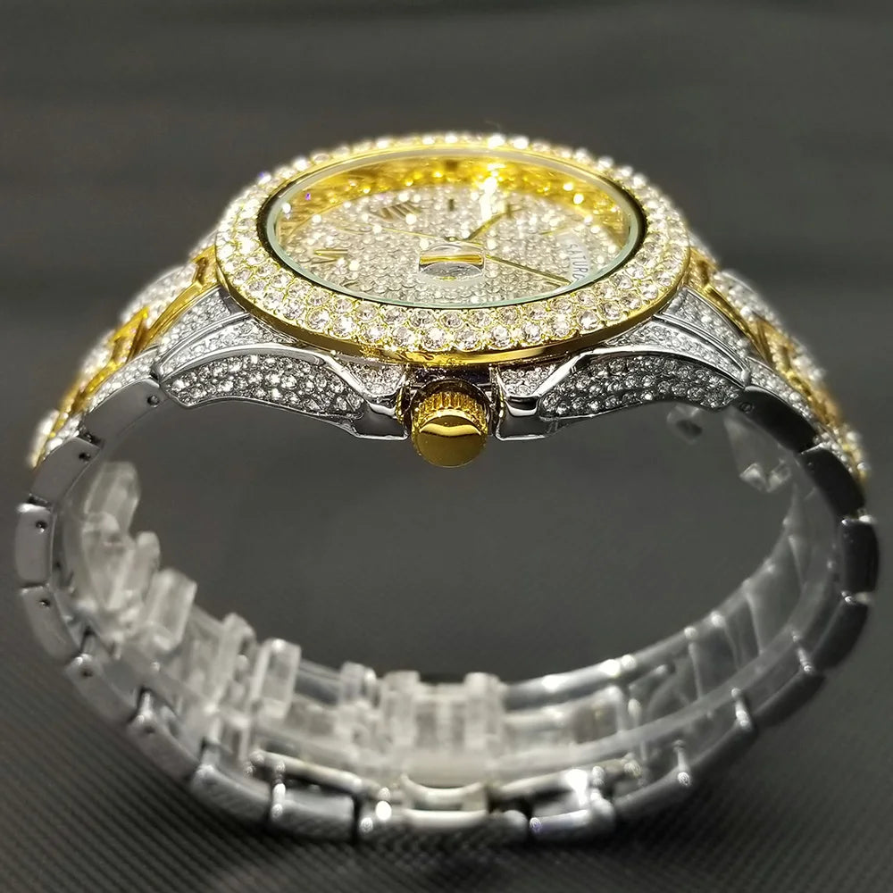 Full Iced Out Watch For Men Luxury Gold Hip Hop Diamond Quartz Mens Watches Waterproof Day Date Clock Best Selling Product 2023