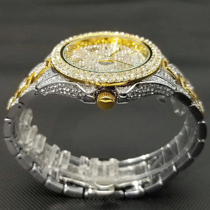 Full Iced Out Watch For Men Luxury Gold Hip Hop Diamond Quartz Mens Watches Waterproof Day Date Clock Best Selling Product 2023