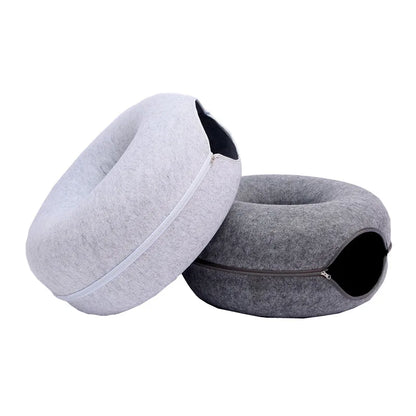 Factory Price Cat Tunnel Bed Solid Pattern Donut Shape Doughnut Felt Pet Accessories Comfortable Closed Tire for Pets