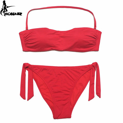 EONAR Bikini 2025 Solid Women Swimsuit  Brazilian Cut Bottom Bikini Set Push Up Swimwear Femme Bathing Suits Sport Beach Wear