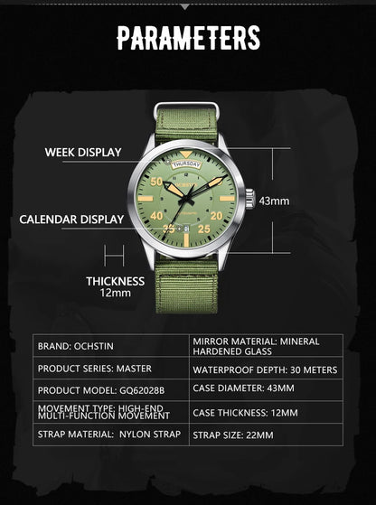 OCHSTIN New Top Brand Automatic Mechanical Watches for Men Military Nylon Strap Pilot Watch Male Auto Date Day Relogio Masculino