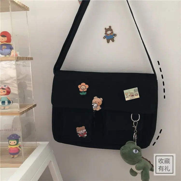 Women Simple Messenger Bag Casual Satchel Ladies Handbags Shoulder Bag Pouch Girls Sweet Printed Canvas Cross School Bags Purses