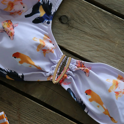 Two-Pieces Women Floral 2025 Push-Up Padded Bra Ruffles Bandage Bikini Set Swimsuit Swimwear Bathing Suit Beachwear Biquini