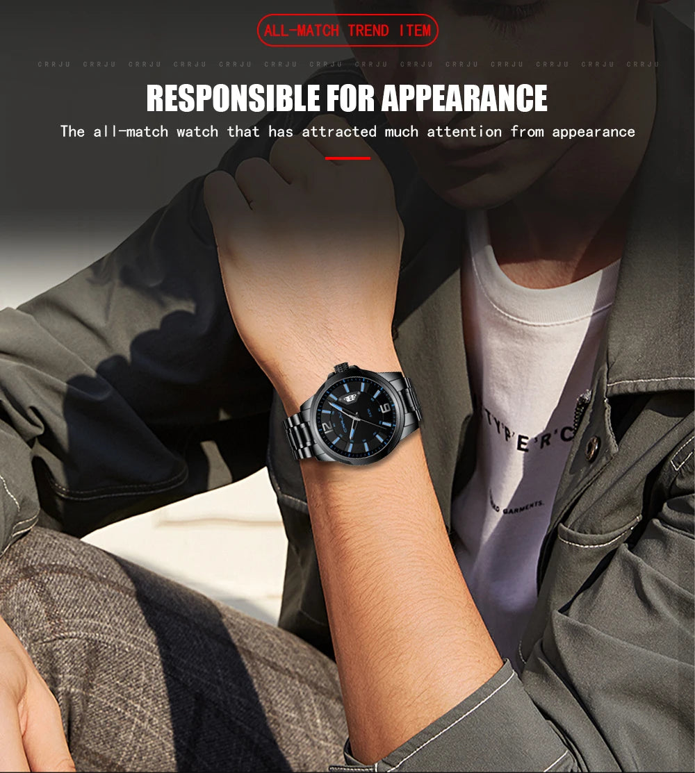 CRRJU Mens Watches Luxury Stainless Steel Business Man Watch  Classic Calendar Waterproof Quartz Watch for Men Relogio Masculino