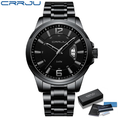 CRRJU Mens Watches Luxury Stainless Steel Business Man Watch  Classic Calendar Waterproof Quartz Watch for Men Relogio Masculino