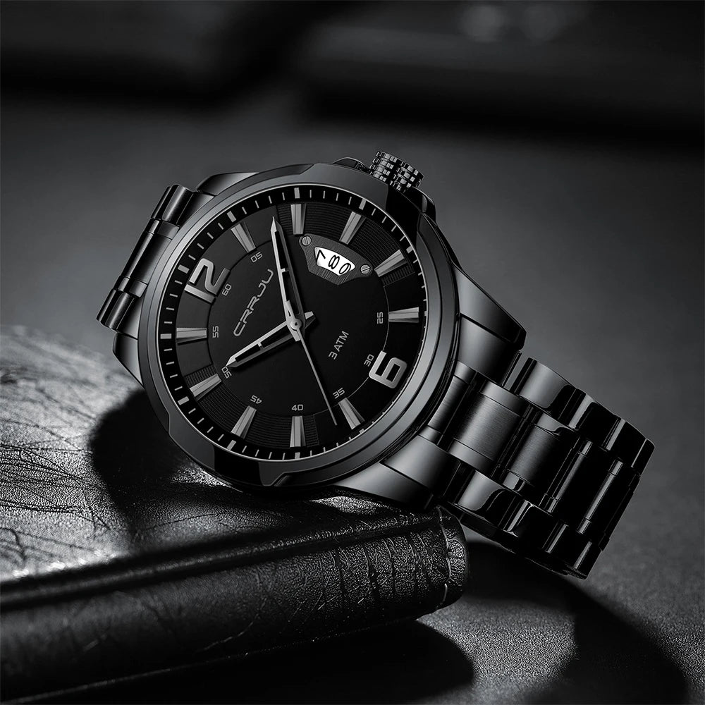 CRRJU Mens Watches Luxury Stainless Steel Business Man Watch  Classic Calendar Waterproof Quartz Watch for Men Relogio Masculino