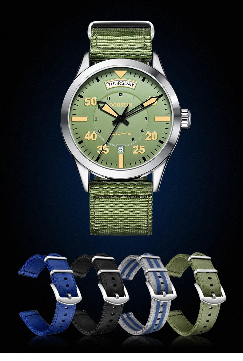 OCHSTIN New Top Brand Automatic Mechanical Watches for Men Military Nylon Strap Pilot Watch Male Auto Date Day Relogio Masculino