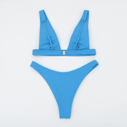 2023 New Sexy Solid Bikini Women V-neck Swimwear Two Pieces Swimsuit Female Low Waist Bikini Set Brazilian Bathing Suit Bathers