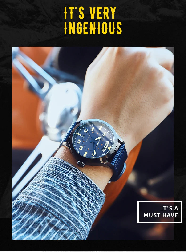 OCHSTIN New Top Brand Automatic Mechanical Watches for Men Military Nylon Strap Pilot Watch Male Auto Date Day Relogio Masculino