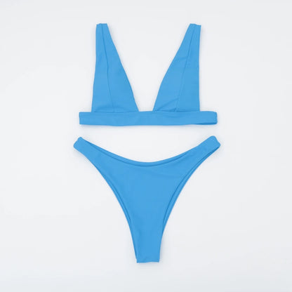 2023 New Sexy Solid Bikini Women V-neck Swimwear Two Pieces Swimsuit Female Low Waist Bikini Set Brazilian Bathing Suit Bathers