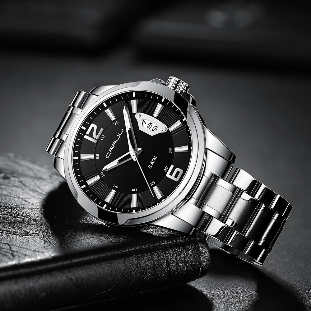 CRRJU Mens Watches Luxury Stainless Steel Business Man Watch  Classic Calendar Waterproof Quartz Watch for Men Relogio Masculino