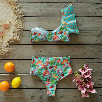 Two-Pieces Women Floral 2025 Push-Up Padded Bra Ruffles Bandage Bikini Set Swimsuit Swimwear Bathing Suit Beachwear Biquini