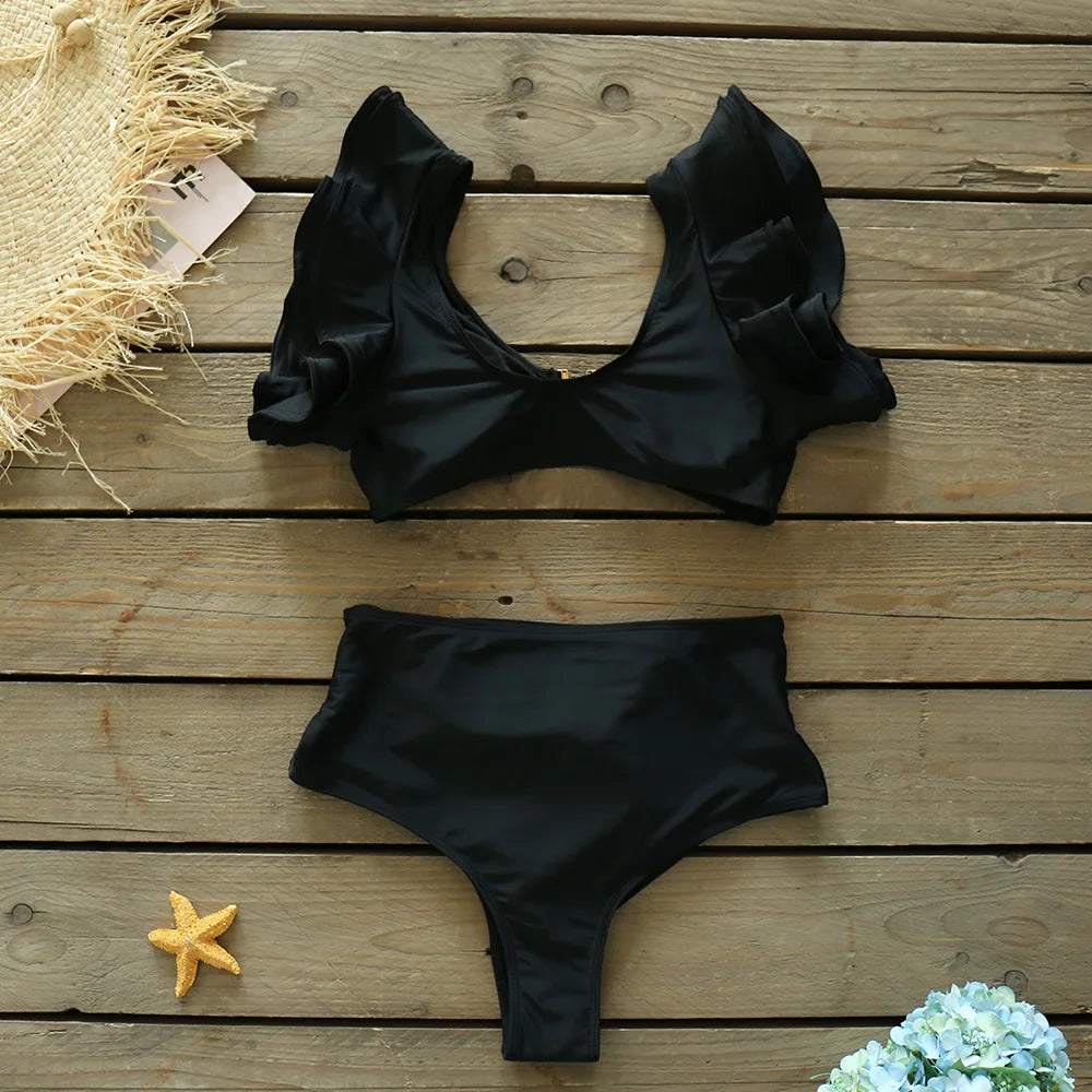 Two-Pieces Women Floral 2025 Push-Up Padded Bra Ruffles Bandage Bikini Set Swimsuit Swimwear Bathing Suit Beachwear Biquini