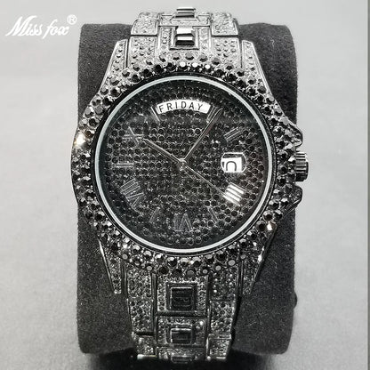 Full Iced Out Watch For Men Luxury Gold Hip Hop Diamond Quartz Mens Watches Waterproof Day Date Clock Best Selling Product 2023