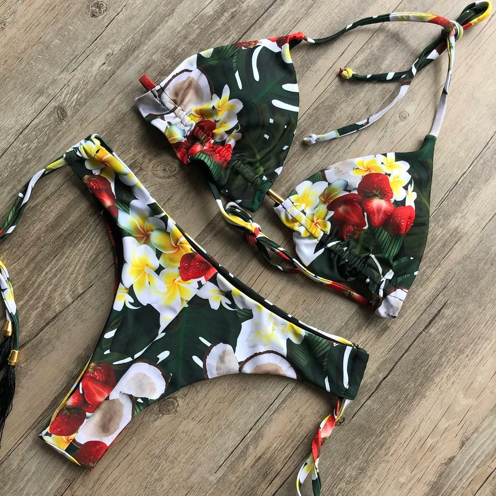 RUOTONGSEPT Sexy Print Bikinis Set Women Swimsuit Bandage Two-Piece Swimwear Brazilian Biquínis Beachwear Bathing Suit 2022 New