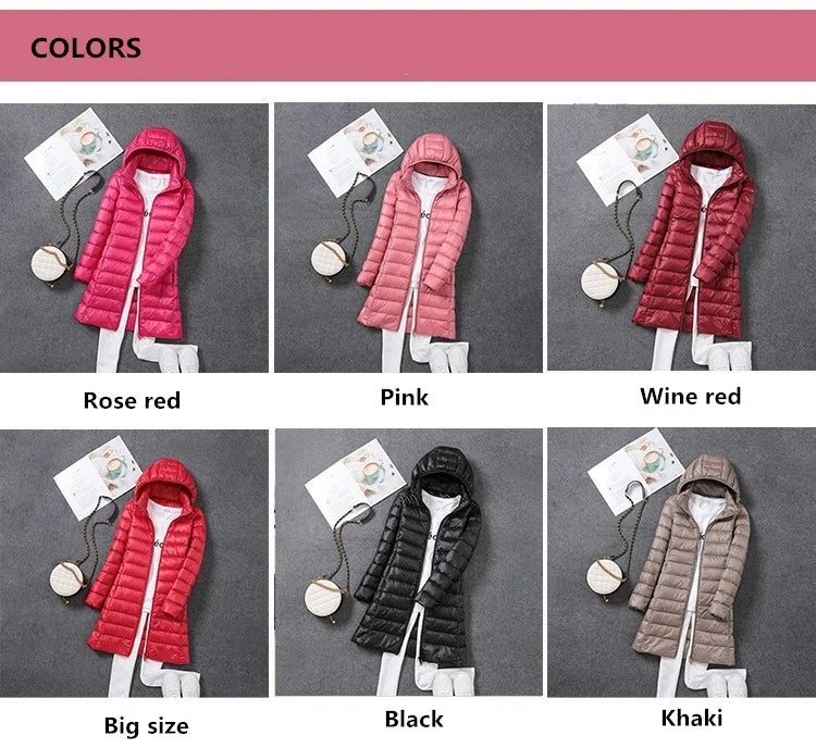 Women Ultra Lightweight Packable Long Puffer Jacket 2023 New Autumn Winter Warm Hat Detachable Hooded Female Coat Parka 5XL 7XL