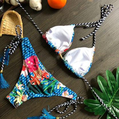 RUOTONGSEPT Sexy Micro Bikinis Set 2024 New Swimsuit Women Feather Print Bandage Swimwear Female Bathing Suit Brazilian Biquinis