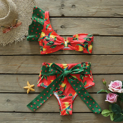 Two-Pieces Women Floral 2025 Push-Up Padded Bra Ruffles Bandage Bikini Set Swimsuit Swimwear Bathing Suit Beachwear Biquini