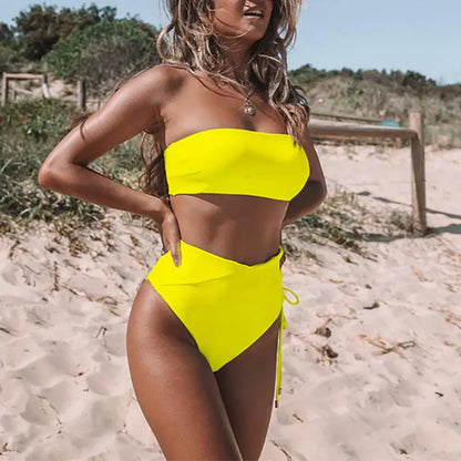 White push up swimsuit 2023 Summer beach sexy bikini set High Waist solid swimming suit for women swimwear Bandeau bathing suit